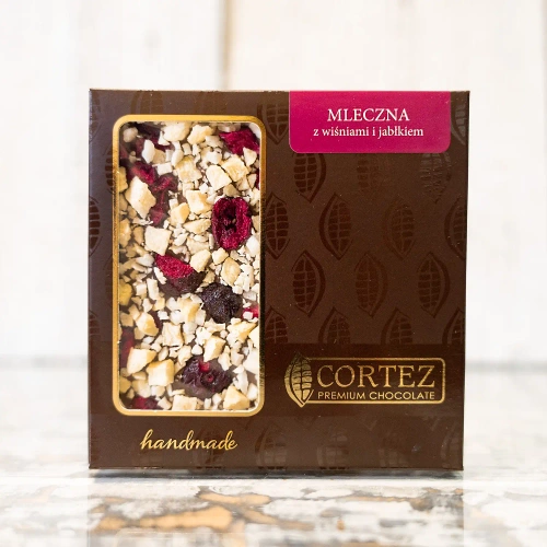 Czekolada mleczna z wiśniami i jabłkiem Cortez 85g