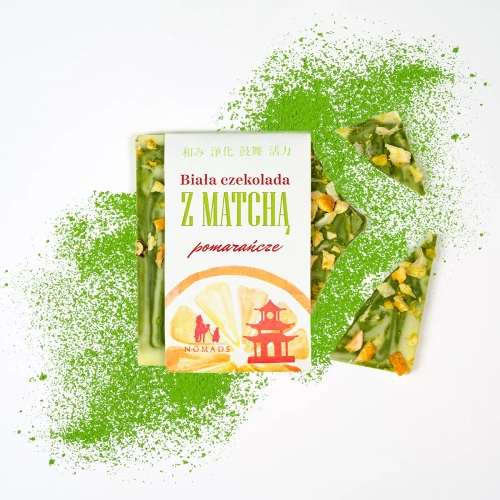 Czekolada biała z pomarańczą i herbatą matcha Nomads 35 g