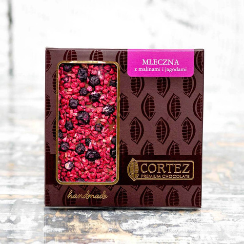 Czekolada MLECZNA z malinami i jagodami Cortez 85 g